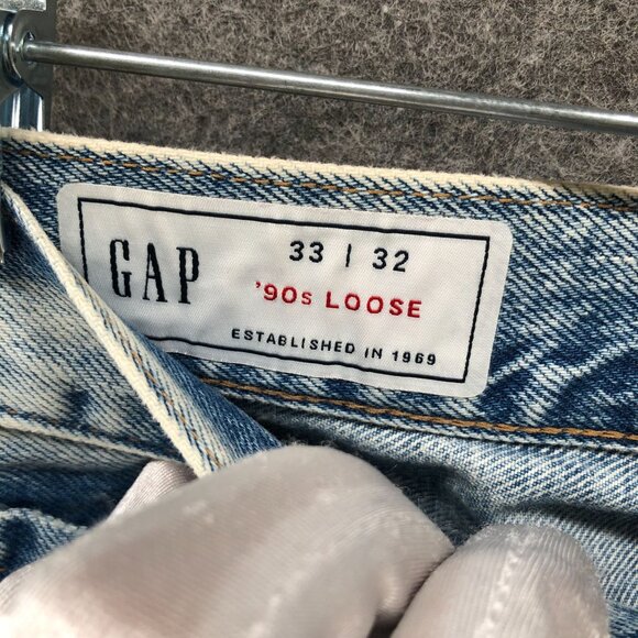 Gap 90s Loose Jeans Mens 33x32 Button Fly Blue Light Wash Cotton Relaxed Baggy - Picture 6 of 10